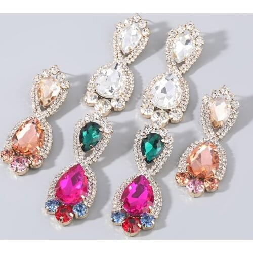 JIJIAWENHUA New Colorful Rhinestone Pendant Luxury Womens Earrings Dinner Party Wedding Fashion Jewelry Accessories