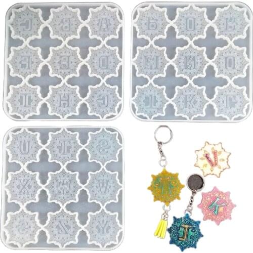 3 Pcs 26 Letters Mandala Epoxy Resin Mold Alphabet Keychain Silicone Mould DIY Fridge Magnets Phone Grips Brooch Pendants