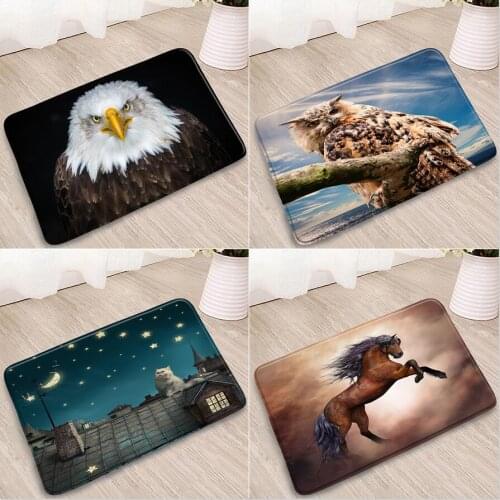 Animals Bathroom Mat Cute Cat Horse Peacocks Colorful Flower Green Leaves Doorway Welcome Rug Bedroom Flannel Anti-Slip Carpets