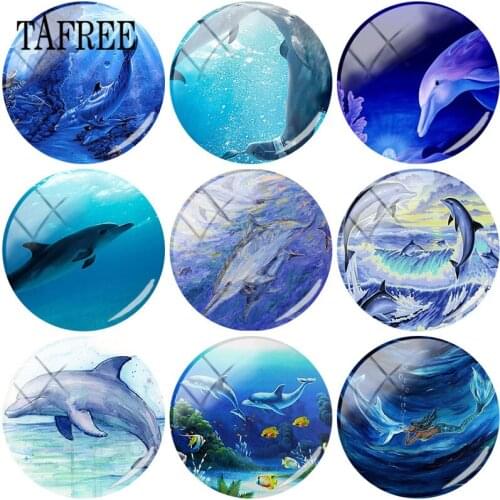 TAFREE Dolphin DIY Handmade Round Glass Cabochons 25 Mm Photo For Pendant Making Fashion Jewelry Accessories