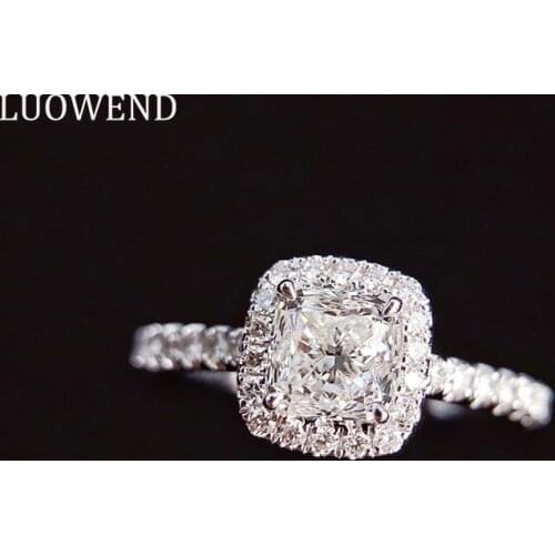 LUOWEND 18K White Gold (AU750) Engagement Ring Bague Classic Style Gold Rings Natural Diamond Ring for Women Wedding Test Passed