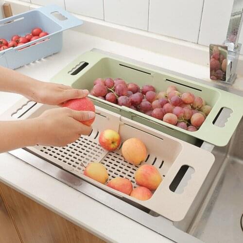 Meyjig Adjustable Sink Dish Drying Rack Kitchen Organizer Plastic Sink Drain Basket Vegetable Fruit Holder Storage Rack
