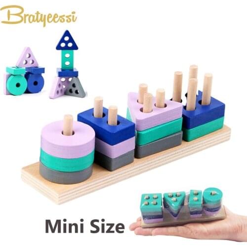 Mini Size Wooden Montessori Toy Building Blocks Early Learning Educational Toys Color Shape Match Kids Toy for Boys Girls 2Y