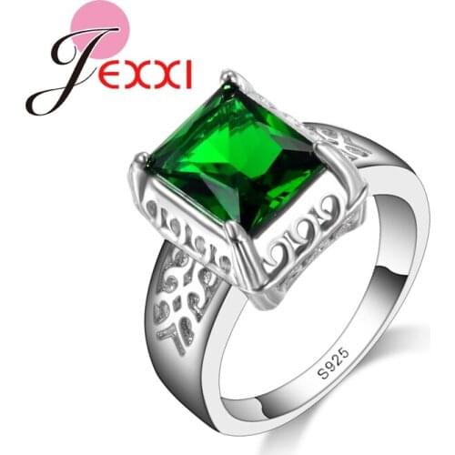 Vintage Princess Cut Engagement Rings Fashion Green 925 Sterling Silver Wedding Ring For Women Charm Bijoux