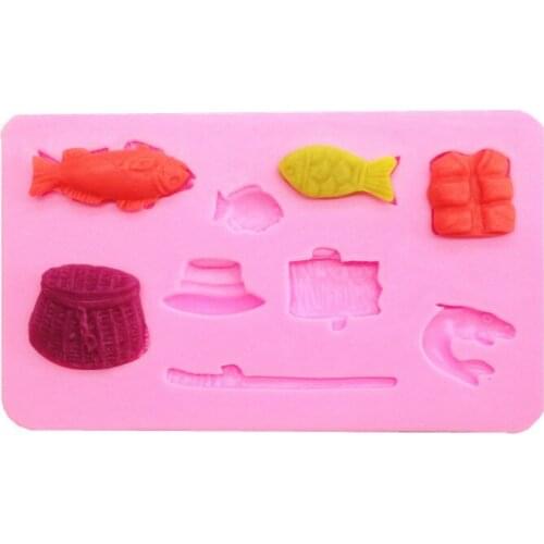 Wholesale Silicone mold K106 Mini Fishing Tackle Shape cookie mold Decoration fondant cake mold