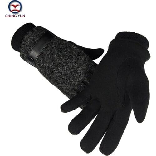 CHING YUN Men Gloves Winter Polyester Cotton mittens outdoor activities soft warm adjustable wrist fleece lining Knitted gloves