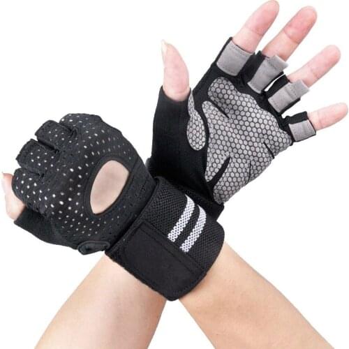 Half Finger Gym Fitness Gloves with Wrist Wrap Support for Men Women Crossfit Workout Power Weight Lifting Equipment
