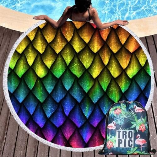 Round Flowers Scenery Beach Towels Summer Seaside Sports Shower Bath Towels With Drawstring Backpack Bag Wall Tapestry Blanket