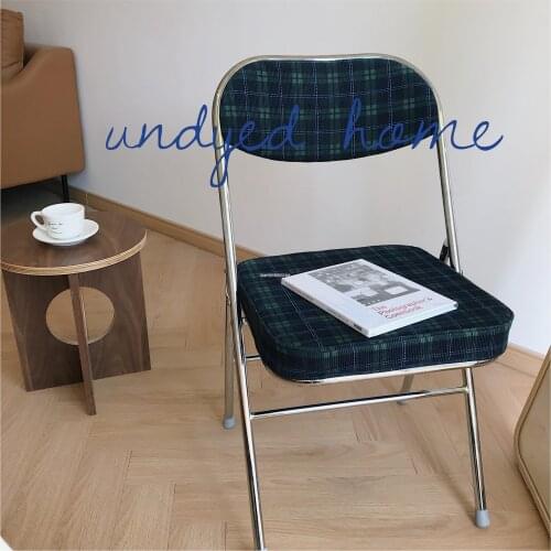 Retro Plaid Corduroy Chair Middle Ancient Chair Back Foldable Stool Net Red Dining Chair