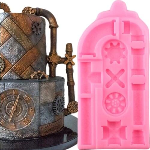 Rusty Pipes Silicone Molds Cogs Cake Border Fondant Mold DIY Baby Birthday Cake Decorating Tools Candy Chocolate Gumpaste Moulds
