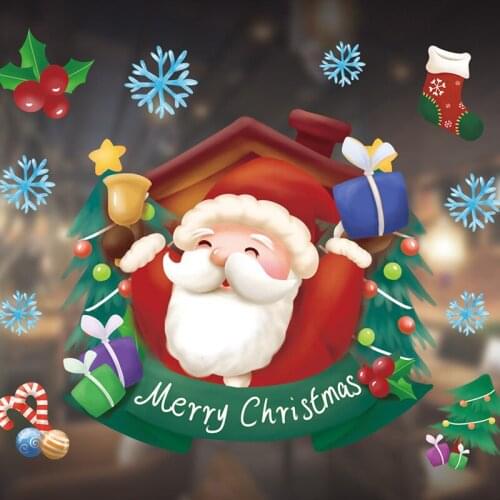 PVC Self-adhesive Glass Sticker Merry Christmas Window Stickers Snowflake Santa Elk 2022 New Year Party Home Decoration