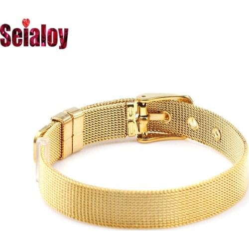 Seialoy 10mm High Quality Stainless Steel Golden Mesh Belt Bracelets Fit Original Charm Strap Bangle for Jewelry Accessories