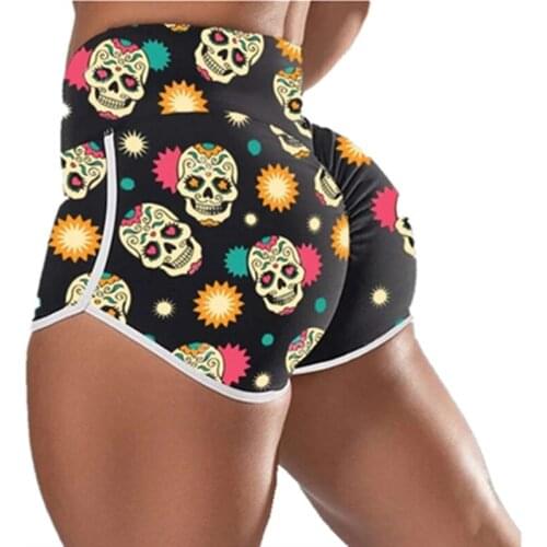 High Waist Yoga Shorts Women Fashion Skull Print Running Leggings Athletic Elasic Summer Plus Size Workout Slim Female Shorts
