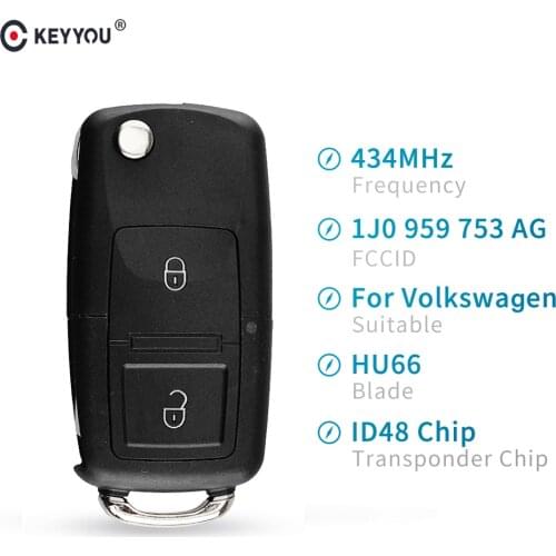 KEYYOU 1J0 959 753 AG Flip Folding Remote Key Fob 434MHz ID48 Chip For VW Beetle Bora Golf Passat Polo SKODA Octavia Superb Yeti