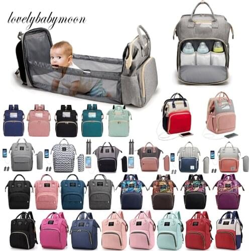 Drop Shipping Large Capacity Diaper Bags Mummy Birthing Backpack Travel Portable Multifunction Fold Baby Bed Waterproof Stroller