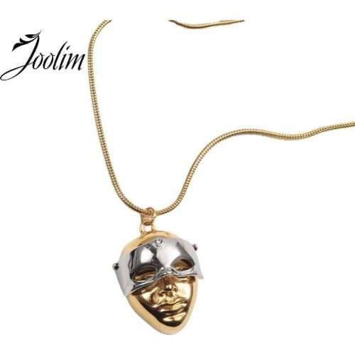 Joolim Jewelry PVD Gold Finish Symple Street Mask Pendant Necklace Stylish Stainless Steel Necklace