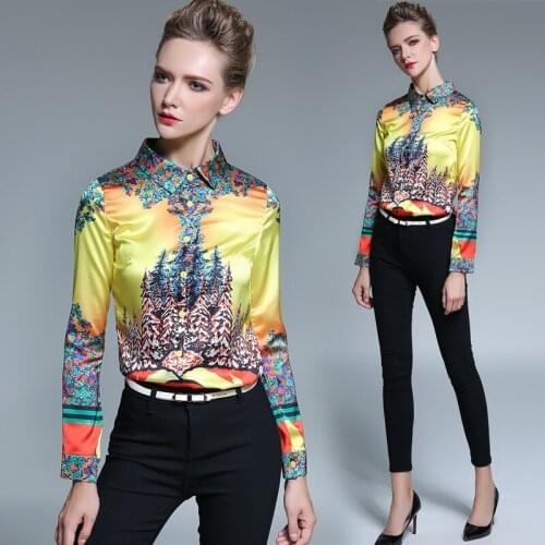 Womens Shirt Spring Summer Fashion New Turn-down Collar Print Shirts Temperamental Formal Blouse Vogue Lapel Long Sleeved Shirt