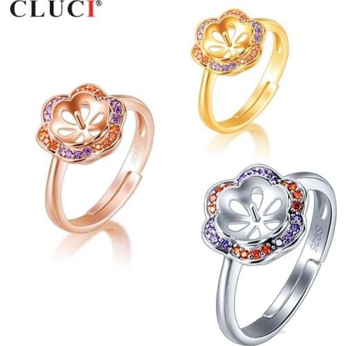 CLUCI Women Silver 925 Ring Rose Gold Color Adjustable Open Rings for Women Zircon Jewelry 925 Sterling Silver Ring SR2205SB