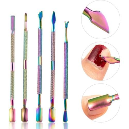 1pc Stainless Steel Cuticle Pusher Nail File Dead Skin Remover Colorful Dual-Ended Nail Art Tools Multifunction Manicure Tools