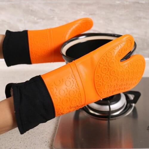 1PC Heat Resistant Silicone Kitchen barbecue oven glove Cooking BBQ Grill Glove Oven Mitt Baking glove with Quilted Liner Heat