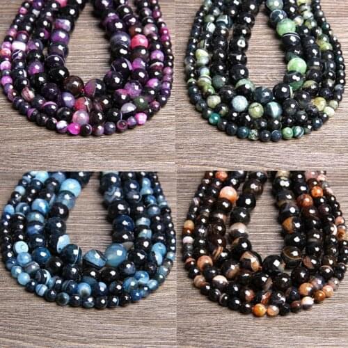 6-12mm Faceted Agates Round bead Natural Crystal Agates Stone Beads for Jewelry making Handmade DIY Necklace Bracelet 15.5"