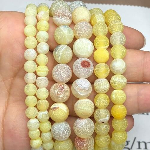 AAA Natural Frost Matte Yellow Dragon Dream Cracked Fire Agates Stone Loose Spacer Beads For Jewelry Making DIY Charm Bracelets