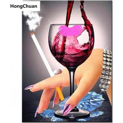 Red wine glass smoke 5D DIY full square/round diamond painting cross stitch mosaic diamond embroidery home decoration gift
