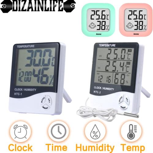 LCD Electronic Digital Temperature Humidity Meter Mini Hygrometer Thermometer Indoor Outdoor Weather Station Mini Clock for Home