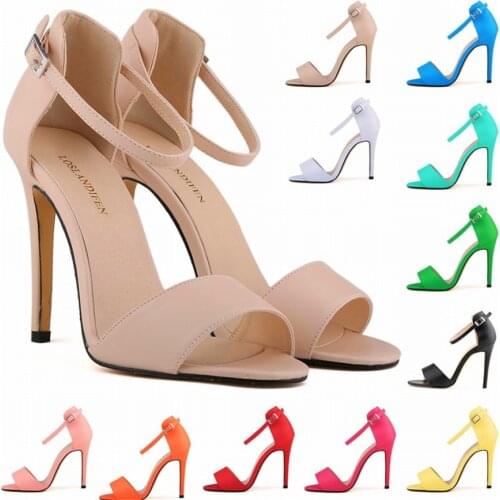 New Arrival Summer Fashion Womens Sandals Buckle Concise Solid PU Leather High Heels 11cm Shoes Open Toe Female Office Sandals