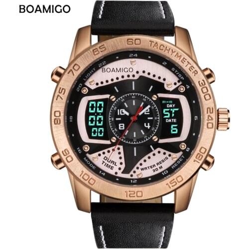 BOAMIGO men watch top Brand Luxury creative fashion casual sports watches digital analog quartz watch leather relogio masculino