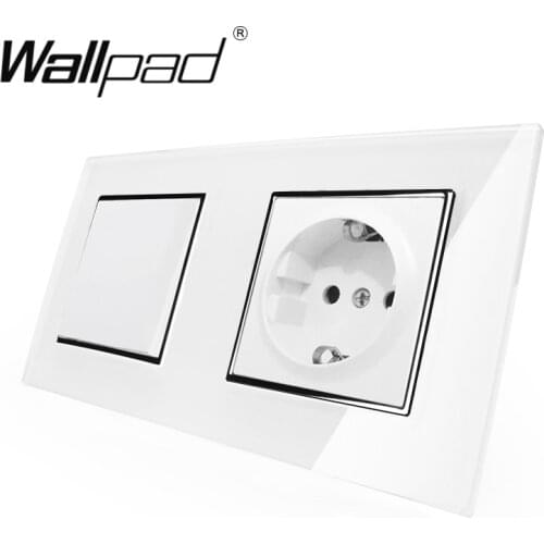 EU Standard Socket with Claws Wallpad White Glass Panel 1 Gang Switch and Schuko EU European Plug Wall Power Socket with Haken