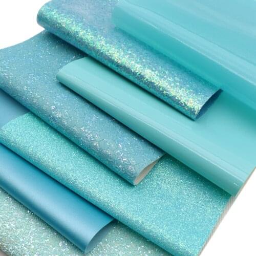 Blue Series Shimmer Chunky Glitter Faux Leather Sheets Jelly Lychee Glossy Synthetic Leather Fabric A4 Size for DIY Hair Bows