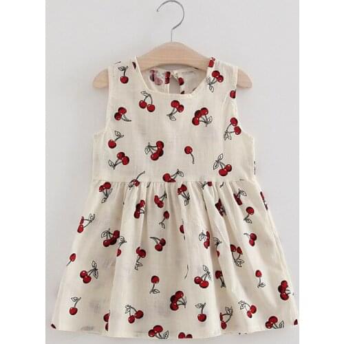 H959 Baby Girls Sleeveless Princess Dresses Summer Kids Floral Printed Dress Girl Pure Cotton Dress Children Clothing