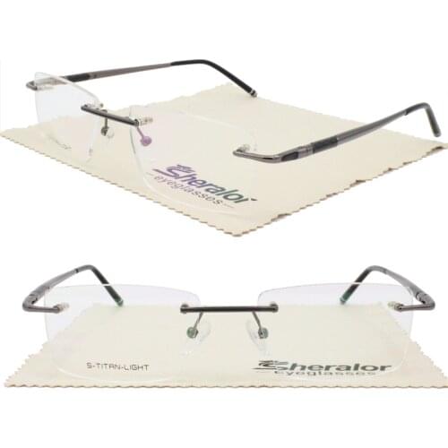 Classic 8524 square rimless frame nickel copper combined with acetate tip flexible temple tendy simple prescription glasses