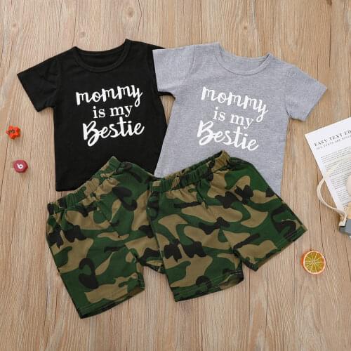 Summer Kids Boys Clothes Sets Baby Short Sleeve Letter T-shirt Camouflage Shorts Casual Loose Toddler Boys Outfits 1-5Y