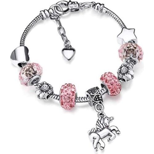 2020 Hot Selling Bracelet Girl Unicorn Pendant Snake Bone Bracelet Big Hole Beads Unicorn Childrens Bracelet