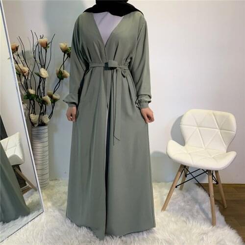 Hot Sale Mint Green Diamond Beading Muslim Abaya Elegant Pure Color Long Muslim Abaya Women Modest Wear Clothing Eid Robes WY124