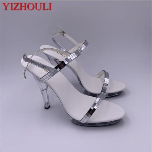 2019 fashion expensive silver sequined 13cm high-heeled sandals, 5-inch transparent soles, sexy runway sandals