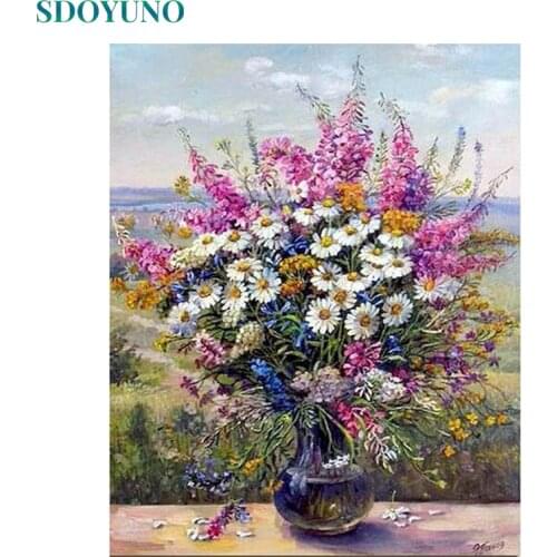 SDOYUNO 60x75cm Paint By Numbers Kits DIY Flowers Oil Painting By Numbers On Canvas Frameless Digital Handpaint Home Decor