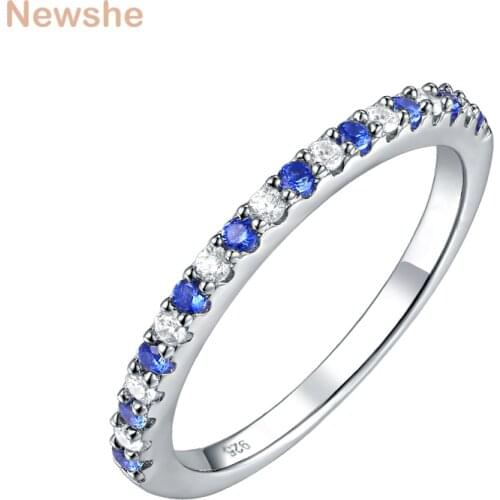 Newshe Stackable 925 Sterling Silver Wedding Bands For Women Blue And White AAA Zircon Jewelry Fashionable Rings