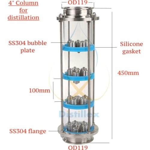 NEW 4" SS304 bubble plates Distillation Column with 4 section for distillation .Glass column