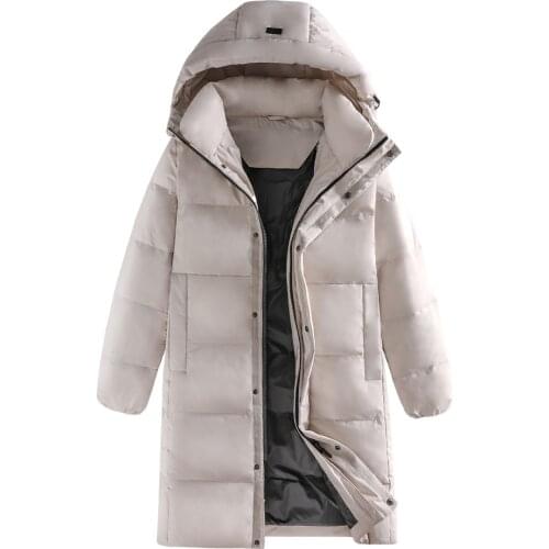 2020 Winter New Mens Long 90% White Duck Down Jacket Fashion Casual Thick and Warm Hooded Couple Coat Brand Beige Black