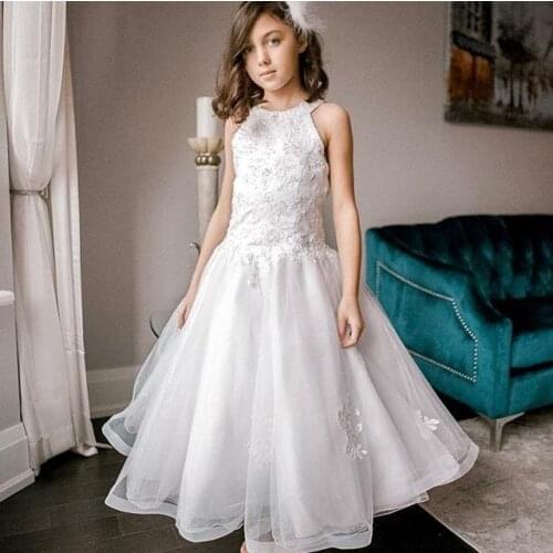 New Arrivals Princess Lace Appliques Ball Gowns Flower Girl Dress Pageant Gowns For Weddings First Communion Dresses For Girls