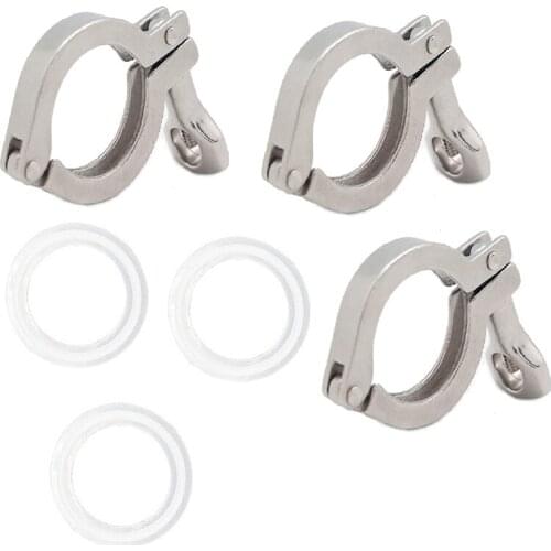 New 3PCS 1.5 Inch Three Clamps 50.5mm Ferrule O / D 304 Stainless Steel Household Brewing Sanitary Fittings
