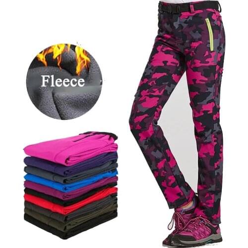 New Winter Womens Outdoor Pants Thick Fleece Softshell Sports Trousers Hiking Trekking Ski Waterproof Women Camouflage Pants