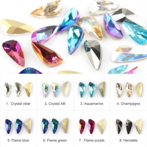 New! 3D Nail Art Rhinestones 30/100pcs 8 Color 5x11mm Glass Stones DIY Decorations Manicure Diamond Wing Shape For Nails