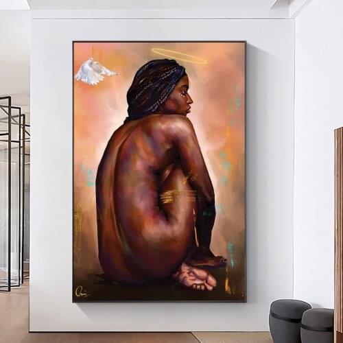 Nude African Black Woman Canvas Painting Dove Peace Poster and Prints Wall Art Pictures for Living Room Home Interior Decor