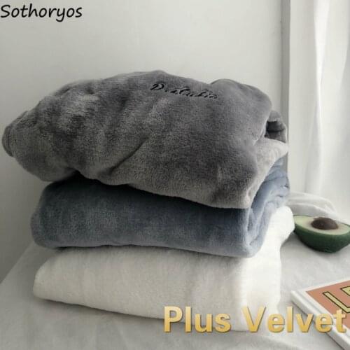 Sleep Bottom Women Autumn Winter Plus Velvet Flannel Soft Warm Students Letter Printed Simple Sleepwear Pajama Pants Sweet Loose