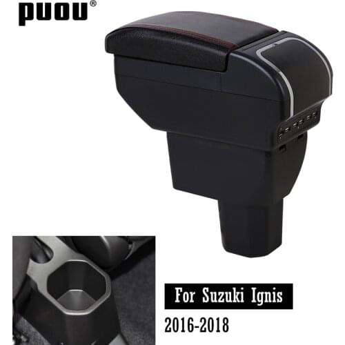 Armrest Storage box For Suzuki Ignis 2016 - 2018 Dual Layer PU Leather central Store content box with Cup holder Ashtray USB Cha