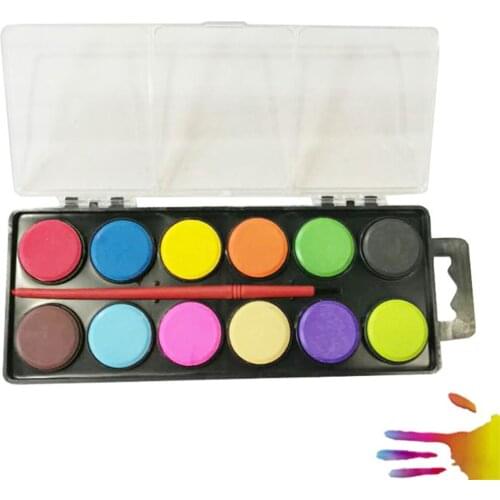 Portable Drawing Painting Set 12 Colors Solid Paint Pigment with a Paintbrush for Artists Beginners Students Kids Art Supplies
